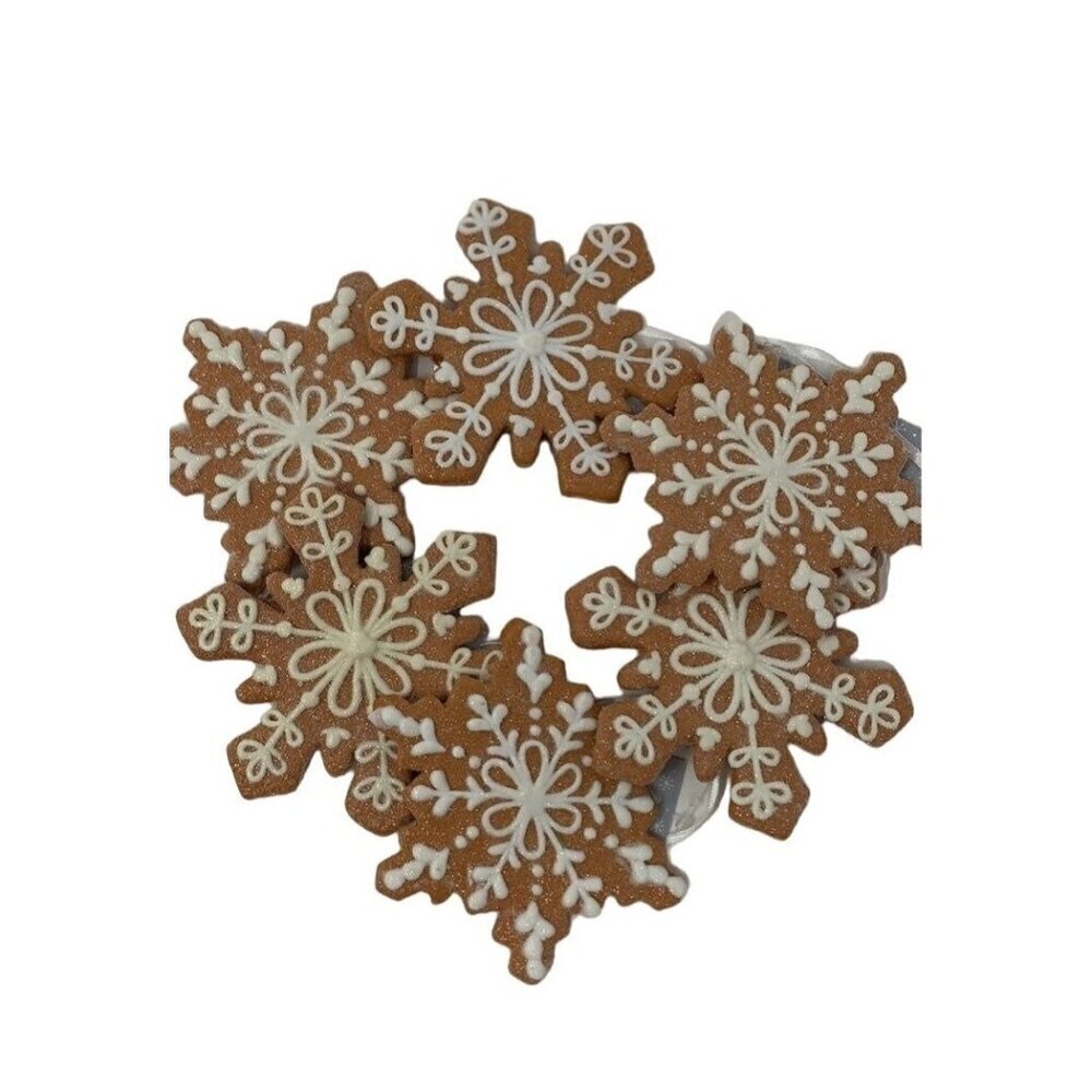 Christmas Gingerbread Snowflake Cookie Ornaments 4in Lot 6 Glitter Decor Holiday